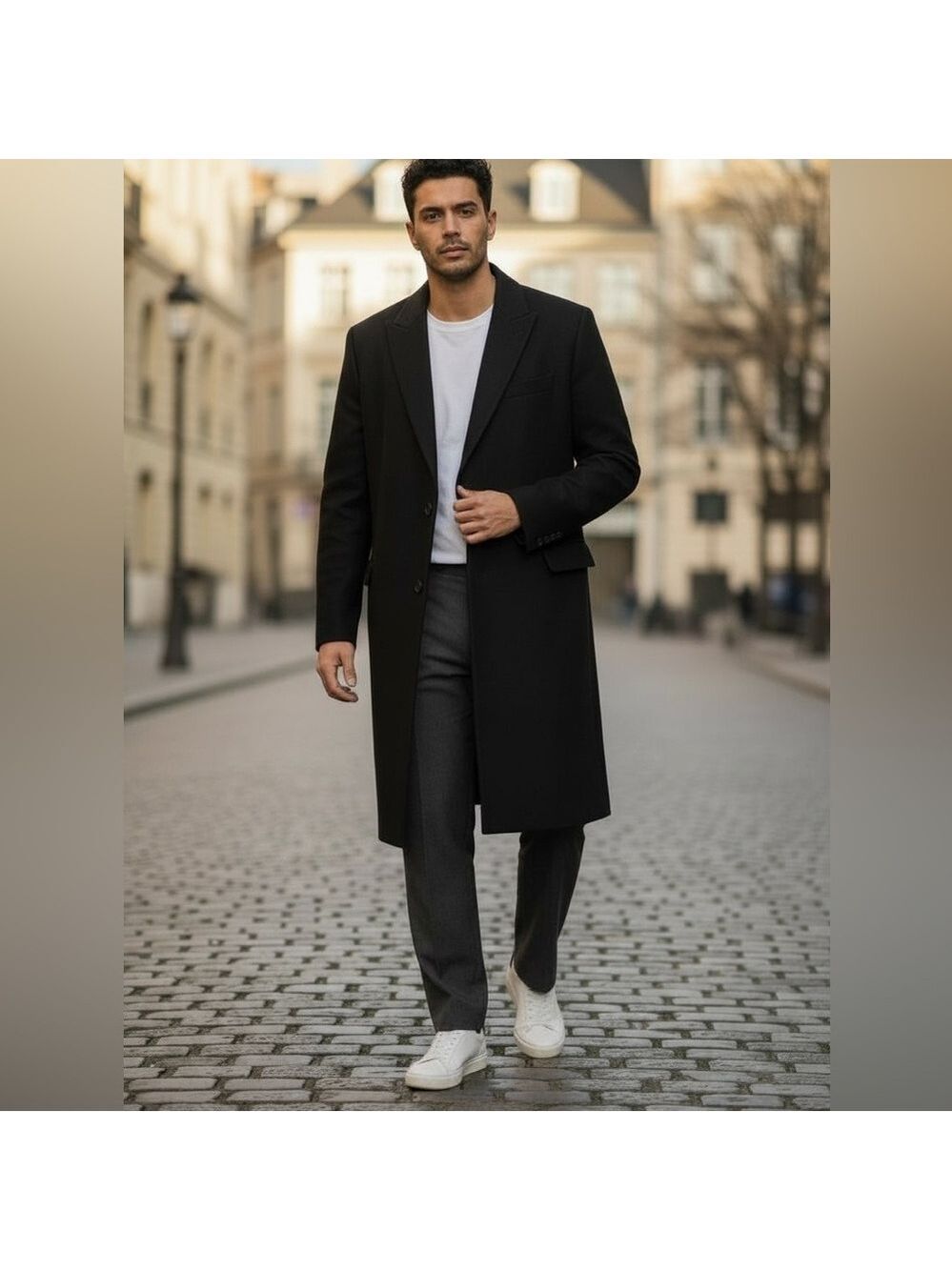 70s SILVER CLOUD CASHMERE & WOOL BLEND BLACK LINED CLASSIC ECLECTIC GRANDPA COAT